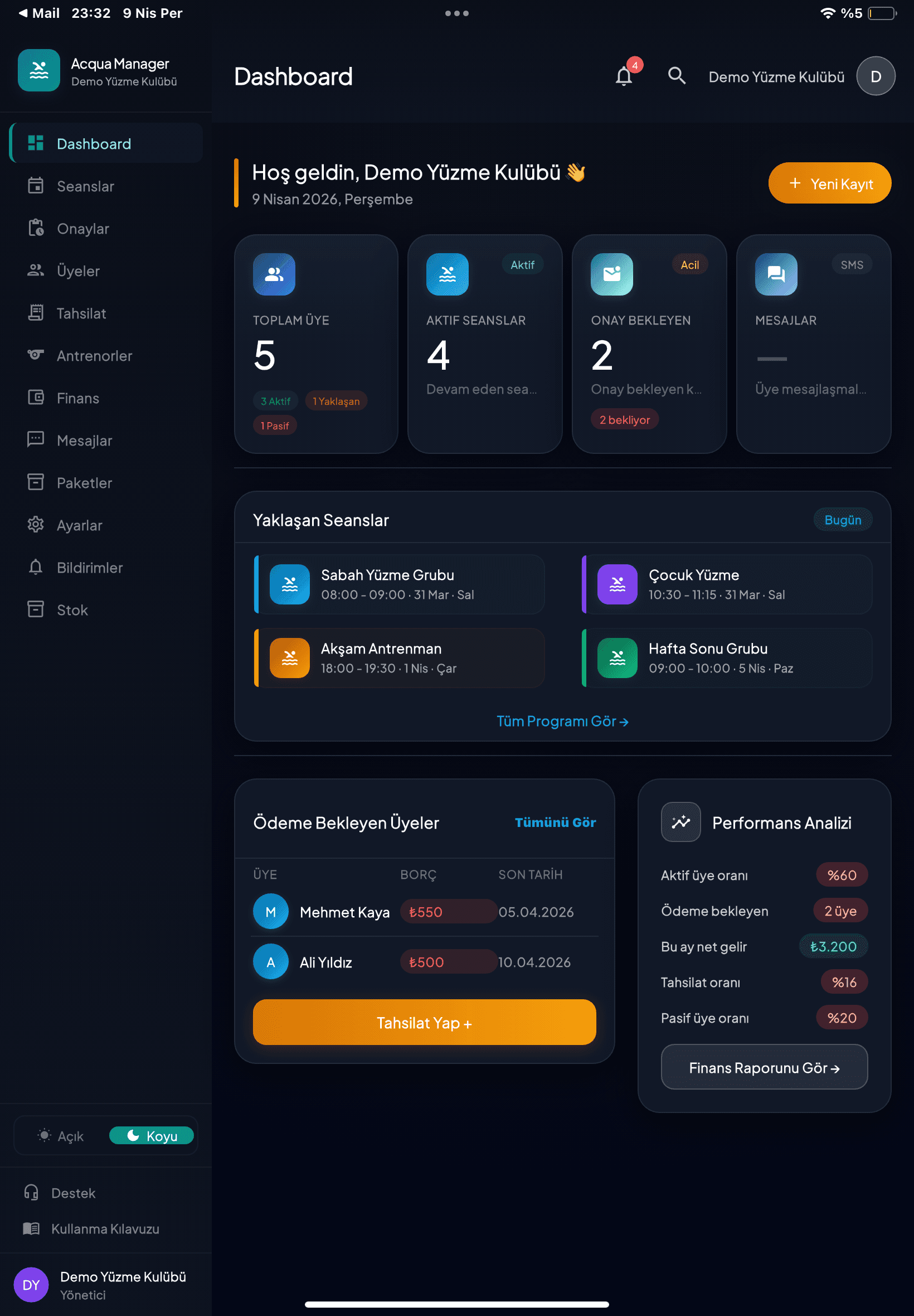 Kulüp Yöneticisi · Dashboard